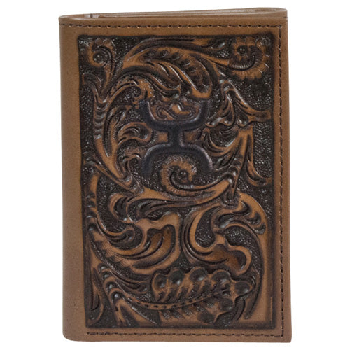  Hooey Chocolate Tooled Trifold Wallet