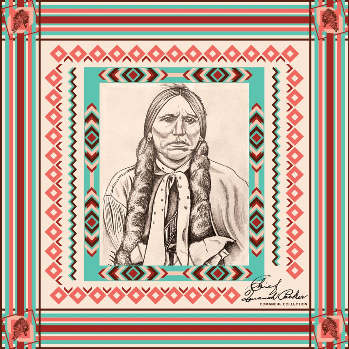  Hooey Quanah Wild Rag-Cream/Reds/Turq.