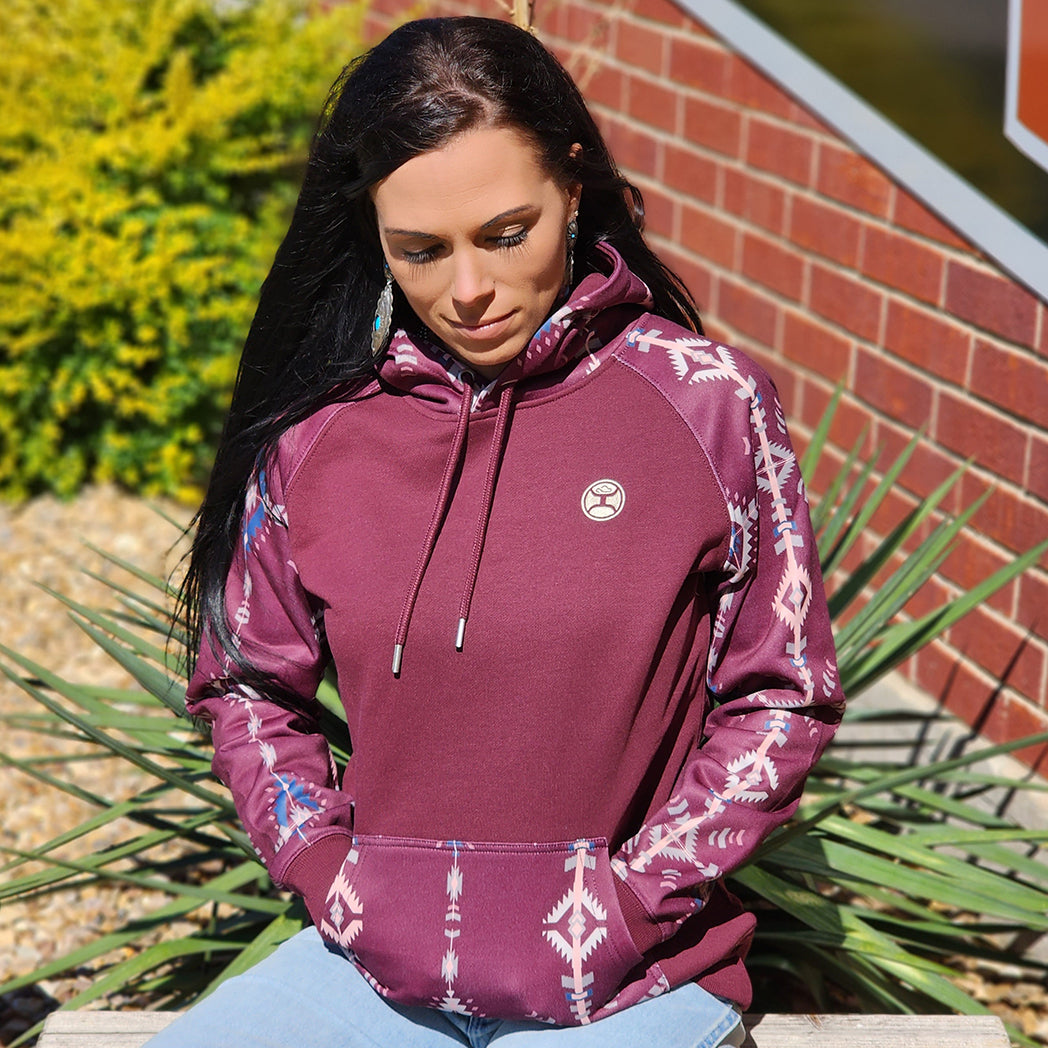  Hooey Women's Maroon Aztec Hoodie