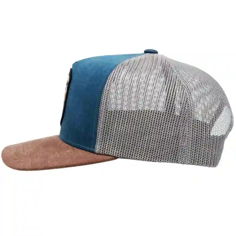  Hooey High Profile Blue/Char/Brown Cap-Cheyenne Patch