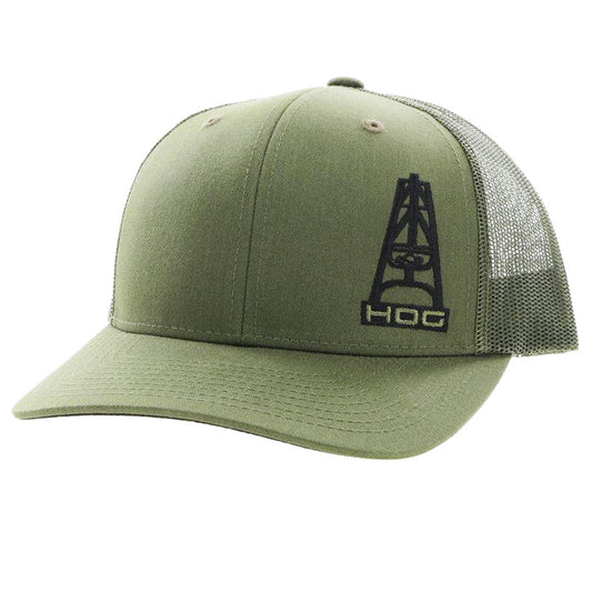  Hooey Mid Profile HOG Black OIL RIG On A Olive Green Cap