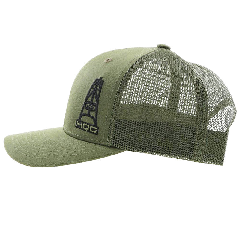  Hooey Mid Profile HOG Black OIL RIG On A Olive Green Cap