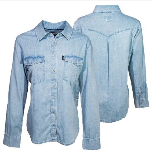  Hooey Ladies Chambray Denim Long Sleeve Shirt