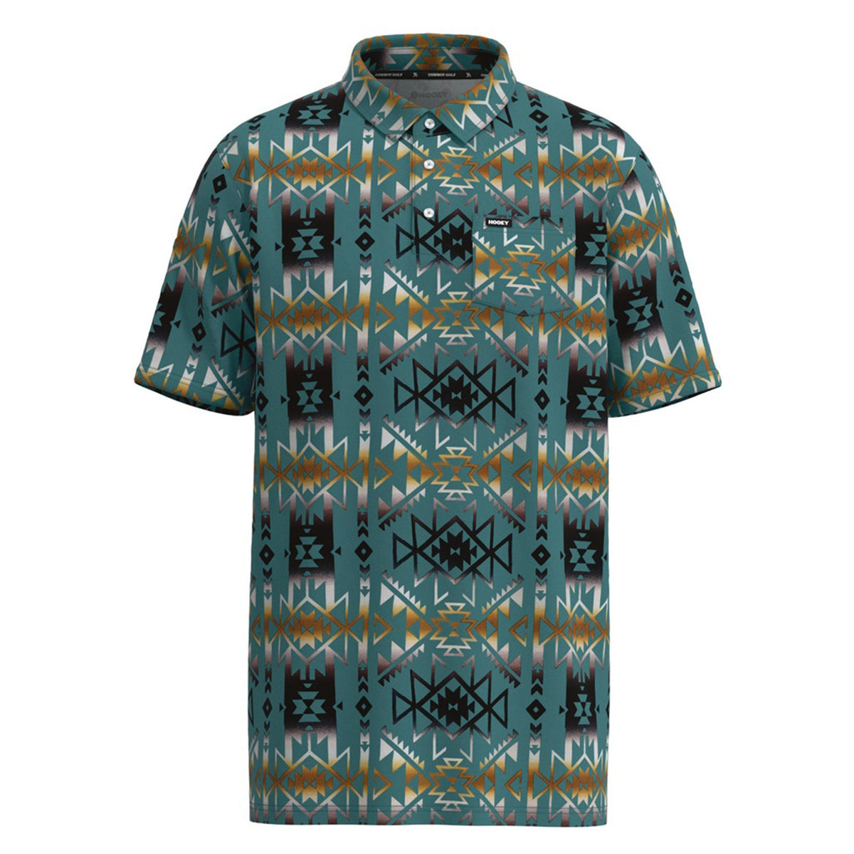  Hooey Men's "Hot Shot" Turquoise With Aztec Print Polo