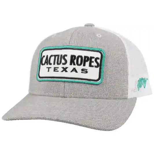  Hooey Mid Profile Grey/White/Turq Cap-Cactus Ropes Patch