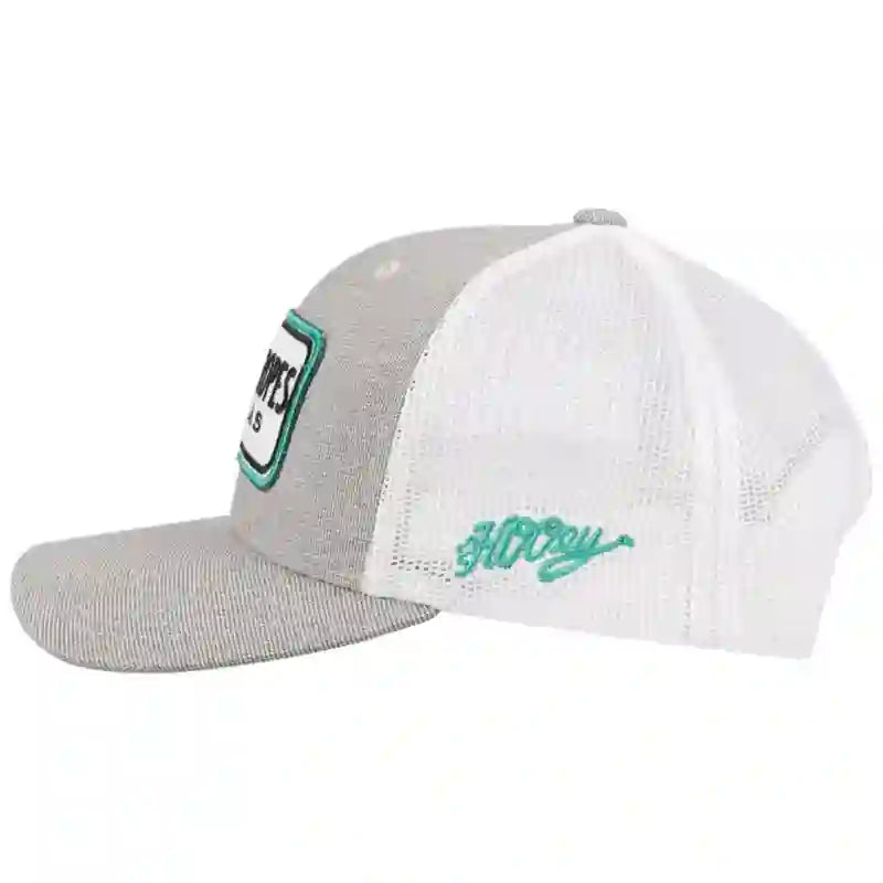  Hooey Mid Profile Grey/White/Turq Cap-Cactus Ropes Patch