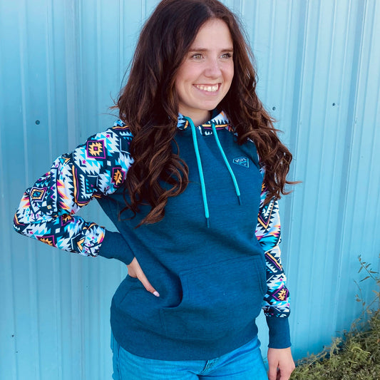  Hooey Rope Like A Girl Navy Aztec Hoodie