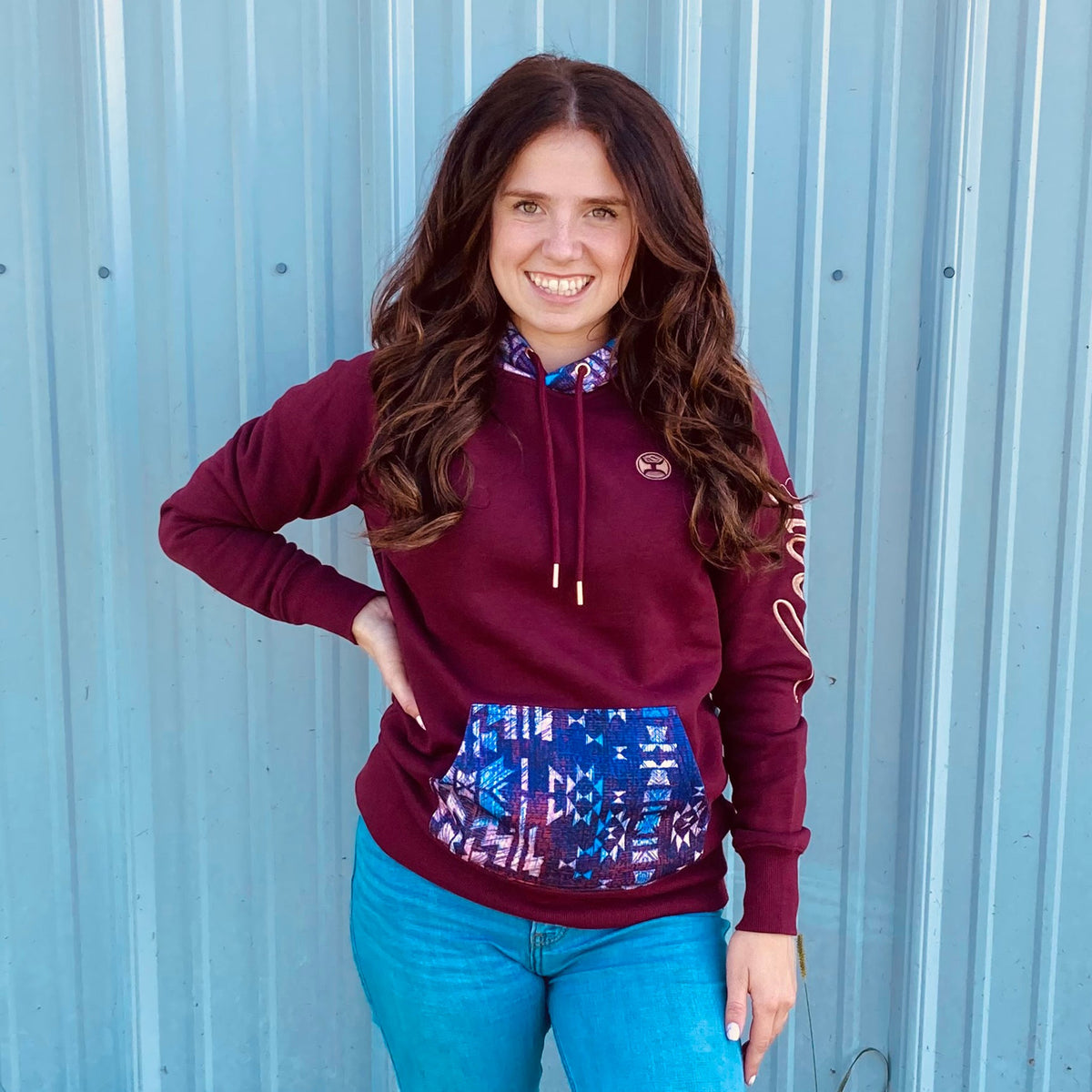  Hooey Ladies Maroon Aztec Hoodie