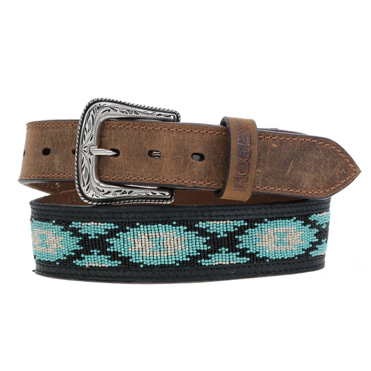 HOOey Brown Ivory And Turquoise Beaded Belt