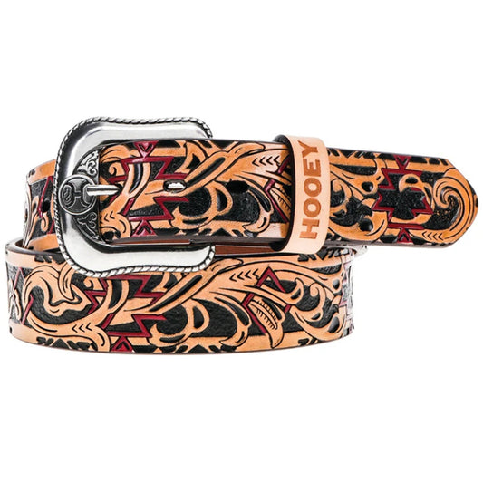 HOOey Embossed Aztec Black Tan And Red Belt
