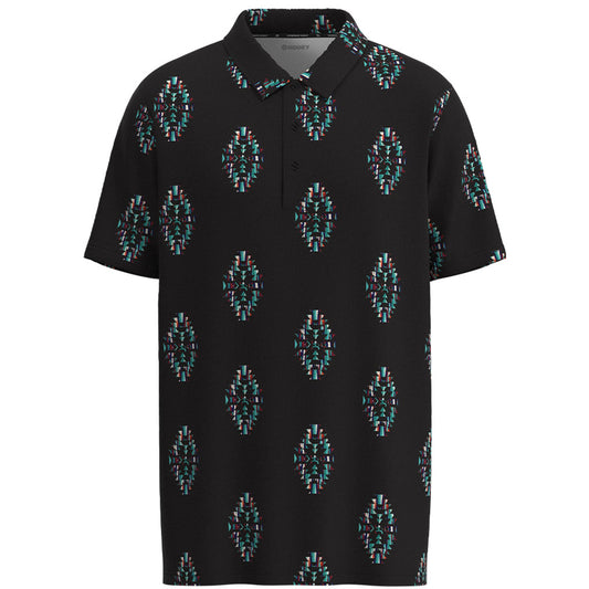  Hooey Men's Aztec Golf Black & Turquoise Polo Shirt