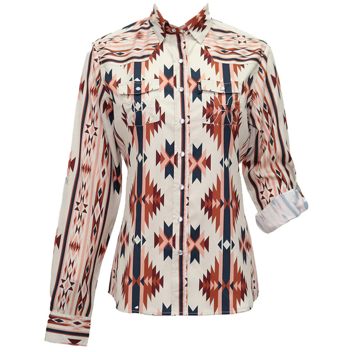  Hooey Ladies SOL White W/Blue & Pink Aztec Long Sleeve