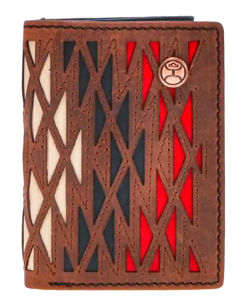  Hooey Aztec Cut Overlay Trifold Wallet-Ivory,Black,Red