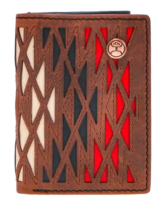  Hooey Aztec Cut Overlay Trifold Wallet-Ivory,Black,Red
