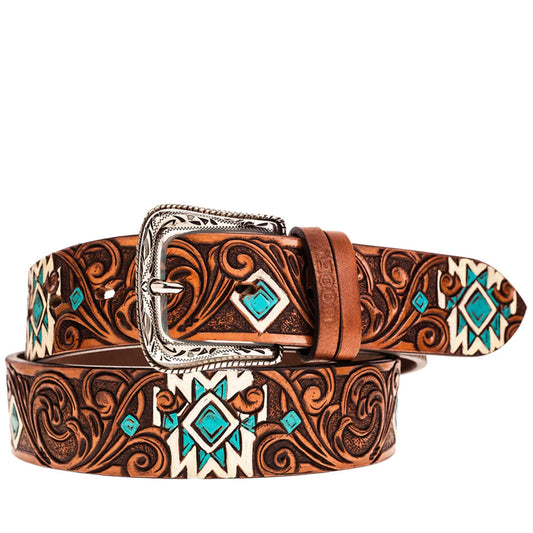  Hooey Women's Filigree Turquoise And Ivory Aztec Belt