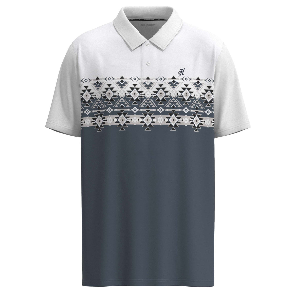  Hooey Men's "The Weekender" White/Blue W/ Aztec Pattern Polo