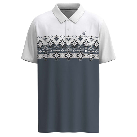  Hooey Men's "The Weekender" White/Blue W/ Aztec Pattern Polo