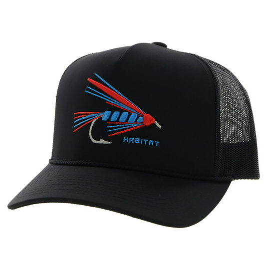 Hooey Mid Profile Black Cap-Fishing Hook Embroidery