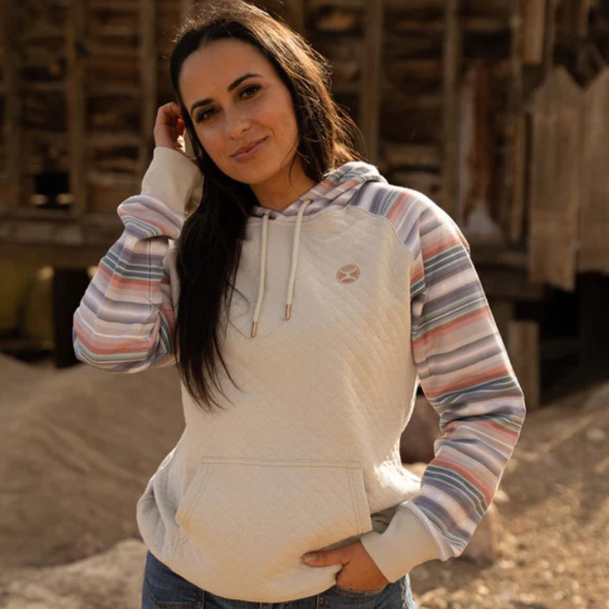  Hooey Women's Cream Serape Quilted Hoodie