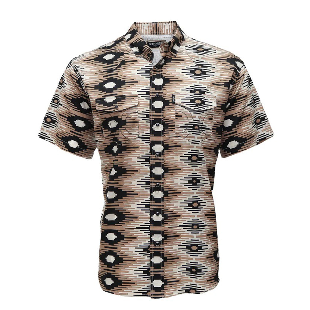  Hooey "Sol" Brown With White & Black Aztec Short Sleeve Shirt