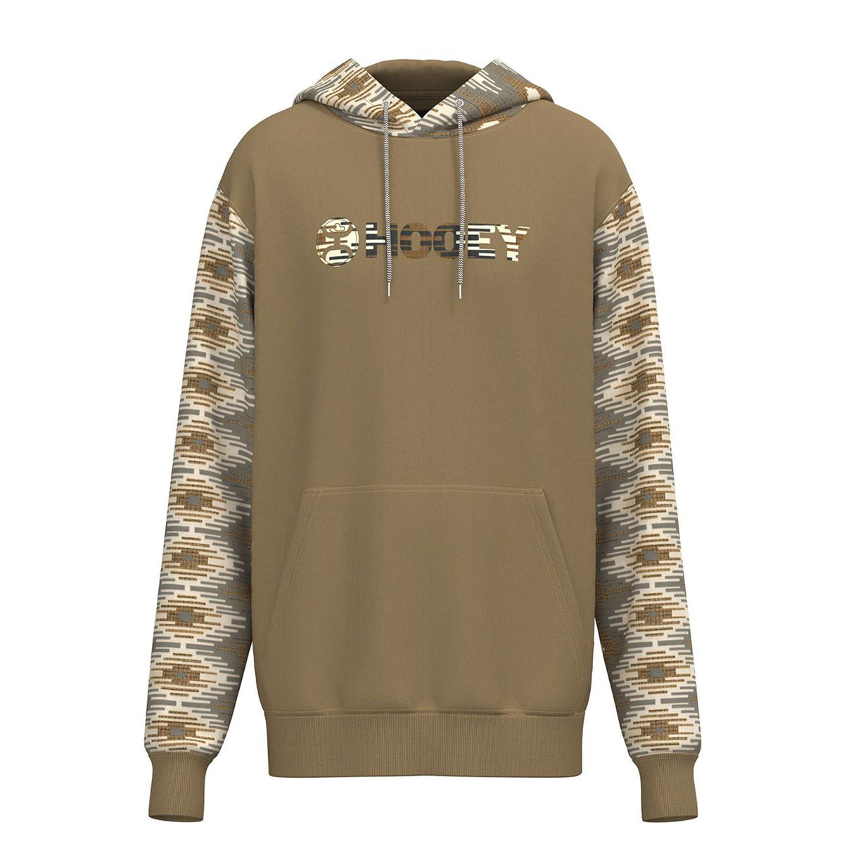  Hooey Men's "Lock-Up" Tan Hoodie With Aztec Pattern Sleeves