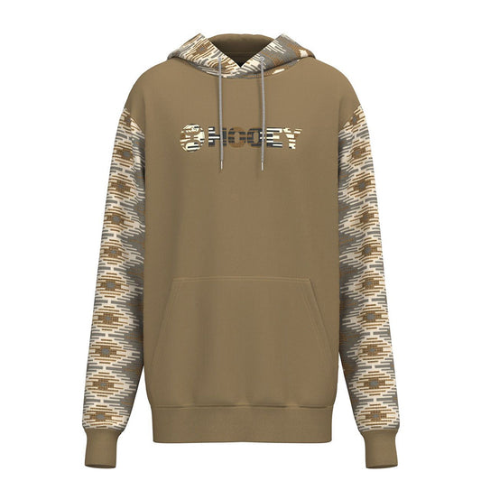  Hooey Men's "Lock-Up" Tan Hoodie With Aztec Pattern Sleeves