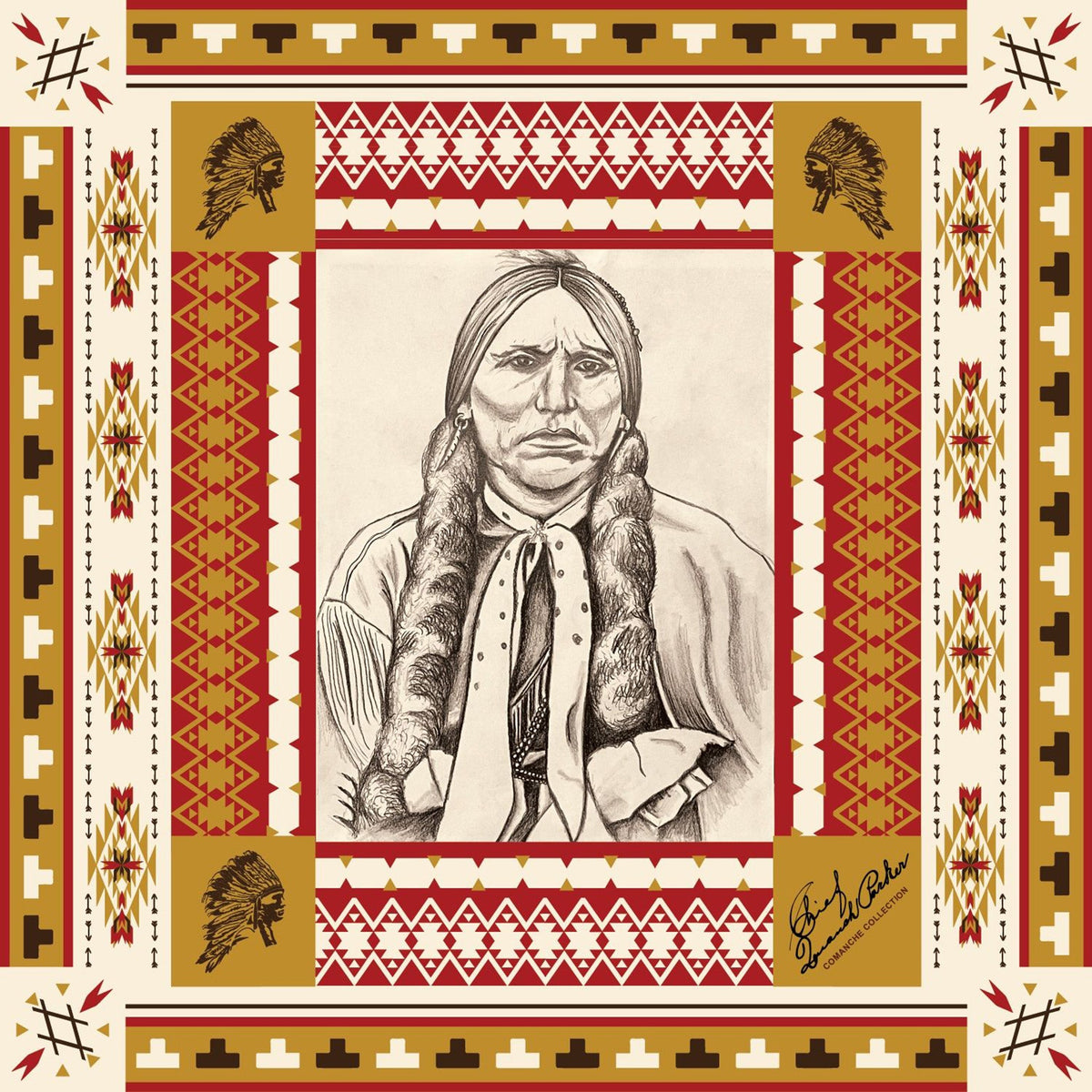  Hooey Comanche Wild Rag-Cream/Red/Mustard